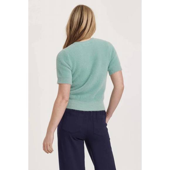 NEW ANOTHER LOVE suzie fuzzy short sleeve sweater top in herbal blue - Picture 3 of 3